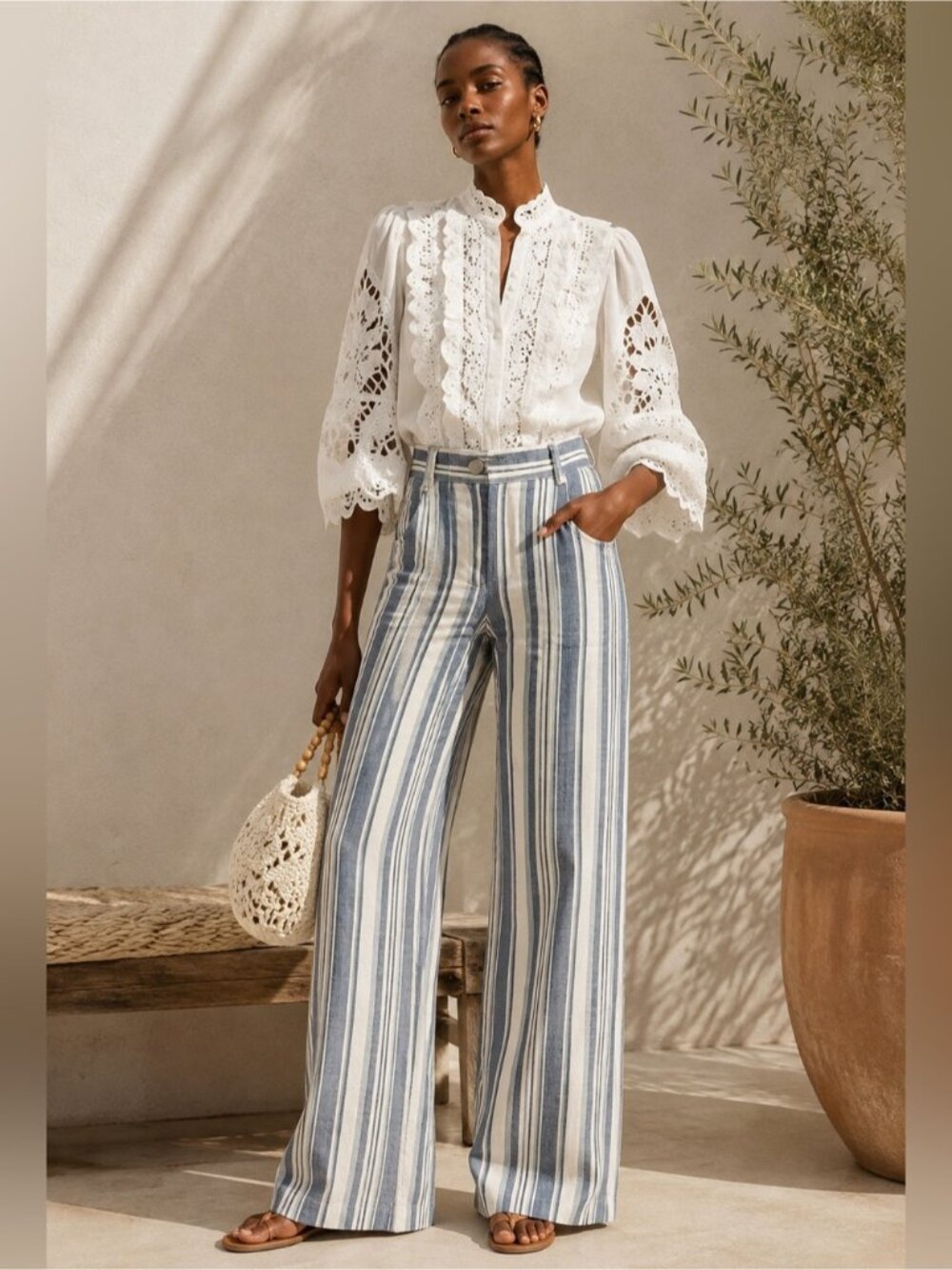 Zimmermann Striped Wide-Leg Linen Blend Pants – Size 1 (US 6)